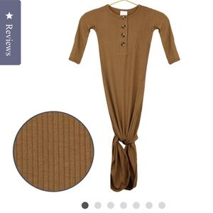 Lou Lou & Company Brown Ribbed Button-Down Newborn Gown w/ Bow